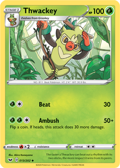Uncommon Pokémon card Thwackey 13/202 from Sword & Shield expansion