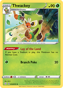 Uncommon Pokémon card Thwackey 012/072 from Shining Fates expansion