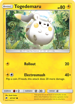 Togedemaru 47/147 Pokémon card from Burning Shadows for sale at best price