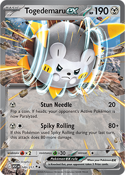 Double rare Pokémon card Togedemaru ex 149/217 from Ascended Heroes expansion