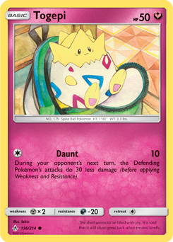 Common Pokémon card Togepi 136/214 from Unbroken Bonds expansion