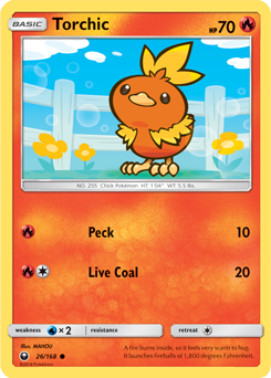 Common Pokémon card Torchic 26/168 from Celestial Storm expansion