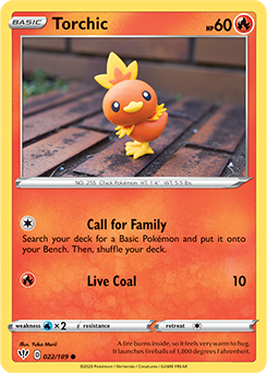 Common Pokémon card Torchic 22/189 from Darkness Ablaze expansion