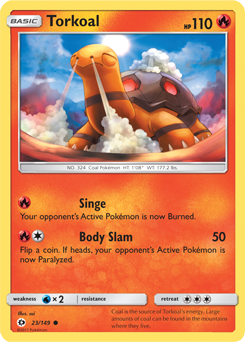 Common Pokémon card Torkoal 23/149 from Sun & Moon expansion