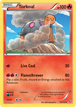 Uncommon Pokémon card Torkoal 16/106 from Flashfire expansion