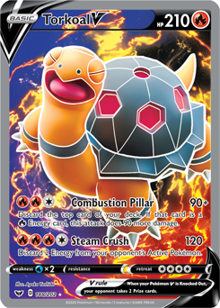 Full Art V Pokémon card Torkoal V 188/202 from Sword & Shield expansion