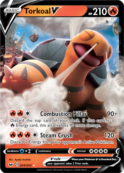 Ultra rare V Pokémon card Torkoal V 24/202 from Sword & Shield expansion