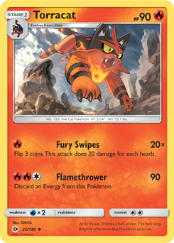 Uncommon Pokémon card Torracat 25/149 from Sun & Moon expansion