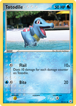 Common Pokémon card Totodile 79/101 from Ex Hidden Legends expansion