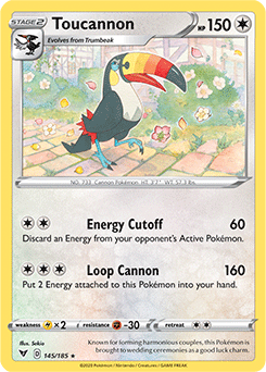 Rare Pokémon card Toucannon 145/185 from Vivid Voltage expansion