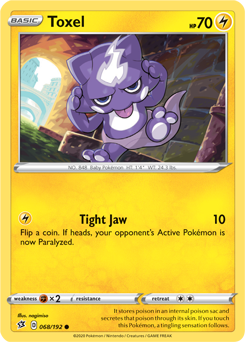 Common Pokémon card Toxel 68/192 from Rebel Clash expansion