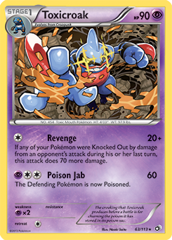 Rare Pokémon card Toxicroak 63/113 from Legendary Treasures expansion