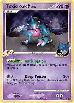Rare Pokémon card Toxicroak 40/127 from Platinuim expansion