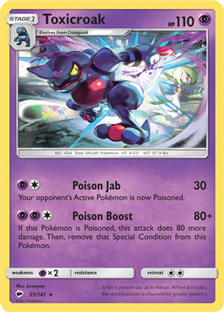 Rare Pokémon card Toxicroak 55/147 from Burning Shadows expansion
