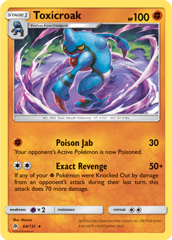 Rare Pokémon card Toxicroak 64/131 from Forbidden Light expansion