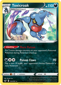 Rare Holo Pokémon card Toxicroak 124/202 from Sword & Shield expansion