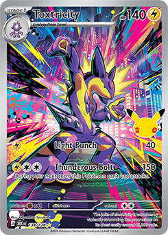 Illustration rare Pokémon card Toxtricity 134/128 from 30th Celebration expansion
