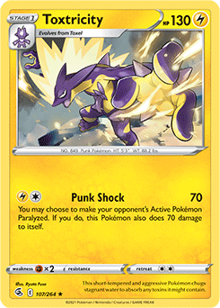 Rare Holo Pokémon card Toxtricity 107/264 from Fusion Strike expansion
