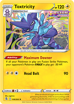 Rare Holo Pokémon card Toxtricity 108/264 from Fusion Strike expansion