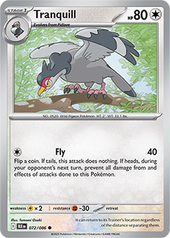 Common Pokémon card Tranquill 72/86 from Black Bolt expansion