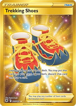 Gold Item Pokémon card Trekking Boots 215/189 from Astral Radiance expansion