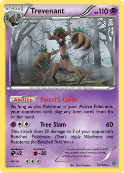 Rare holo Pokémon card Trevenant 55/146 from X&Y expansion