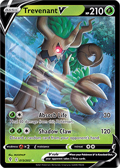 Ultra rare V Pokémon card Trevenant V 13/203 from Evolving Skies expansion