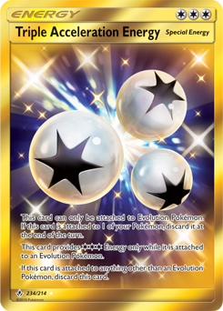 Secret Gold Pokémon card Triple Acceleration Energy 234/214 from Unbroken Bonds expansion