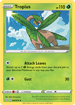 Uncommon Pokémon card Tropius 005/072 from Shining Fates expansion