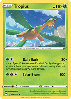 Rare Pokémon card Tropius 6/203 from Evolving Skies expansion