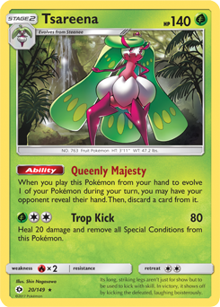 Rare holo Pokémon card Tsareena 20/149 from Sun & Moon expansion