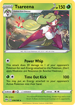 Rare Pokémon card Tsareena 16/189 from Darkness Ablaze expansion