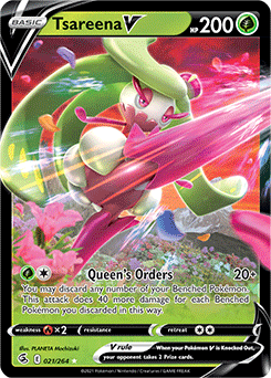 Ultra rare V Pokémon card Tsareena V 21/264 from Fusion Strike expansion