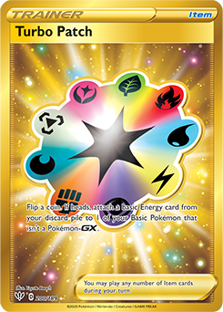 Secret Gold Pokémon card Turbo Patch 200/189 from Darkness Ablaze expansion
