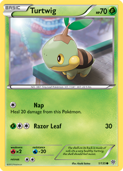 Common Pokémon card Turtwig 1/135 from Plasma Storm expansion
