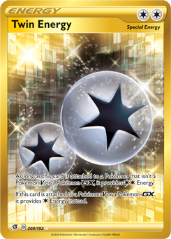 Secret Gold Pokémon card Twin Energy 209/192 from Rebel Clash expansion