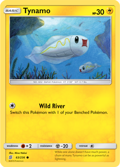 Common Pokémon card Tynamo 63/236 from Unified Minds expansion