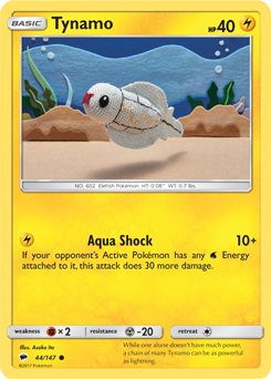 Common Pokémon card Tynamo 44/147 from Burning Shadows expansion