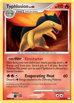 Rare holo Pokémon card Typhlosion 16/123 from Mysterious Treasures expansion
