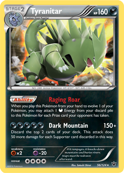 Rare holo Pokémon card Tyranitar 56/124 from Fates Collide expansion