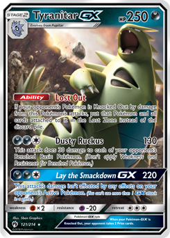 Pokémon GX Pokémon card Tyranitar GX 121/214 from Lost Thunder expansion