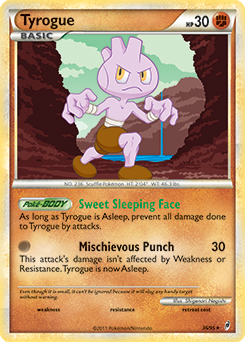 Rare Pokémon card Tyrogue 36/95 from Call of Legends expansion