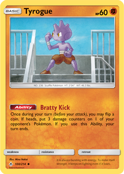 Uncommon Pokémon card Tyrogue 100/214 from Unbroken Bonds expansion