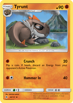 Uncommon Pokémon card Tyrunt 68/131 from Forbidden Light expansion