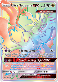 Secret Rainbow GX Pokémon card Ultra Necrozma GX 140/131 from Forbidden Light expansion