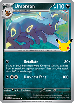 Common Pokémon card Umbreon 091/128 from 30th Celebration expansion