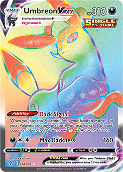 Rainbow VMAX Pokémon card Umbreon VMAX 214/203 from Evolving Skies expansion