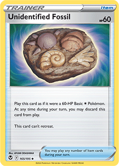 Uncommon Pokémon card Unidentified Fossil 165/195 from Silver Tempest expansion