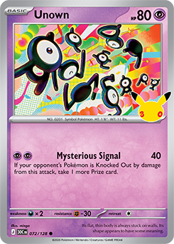 Common Pokémon card Unown 072/128 from 30th Celebration expansion