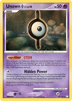 Rare Pokémon card Unown I 37/123 from Mysterious Treasures expansion
